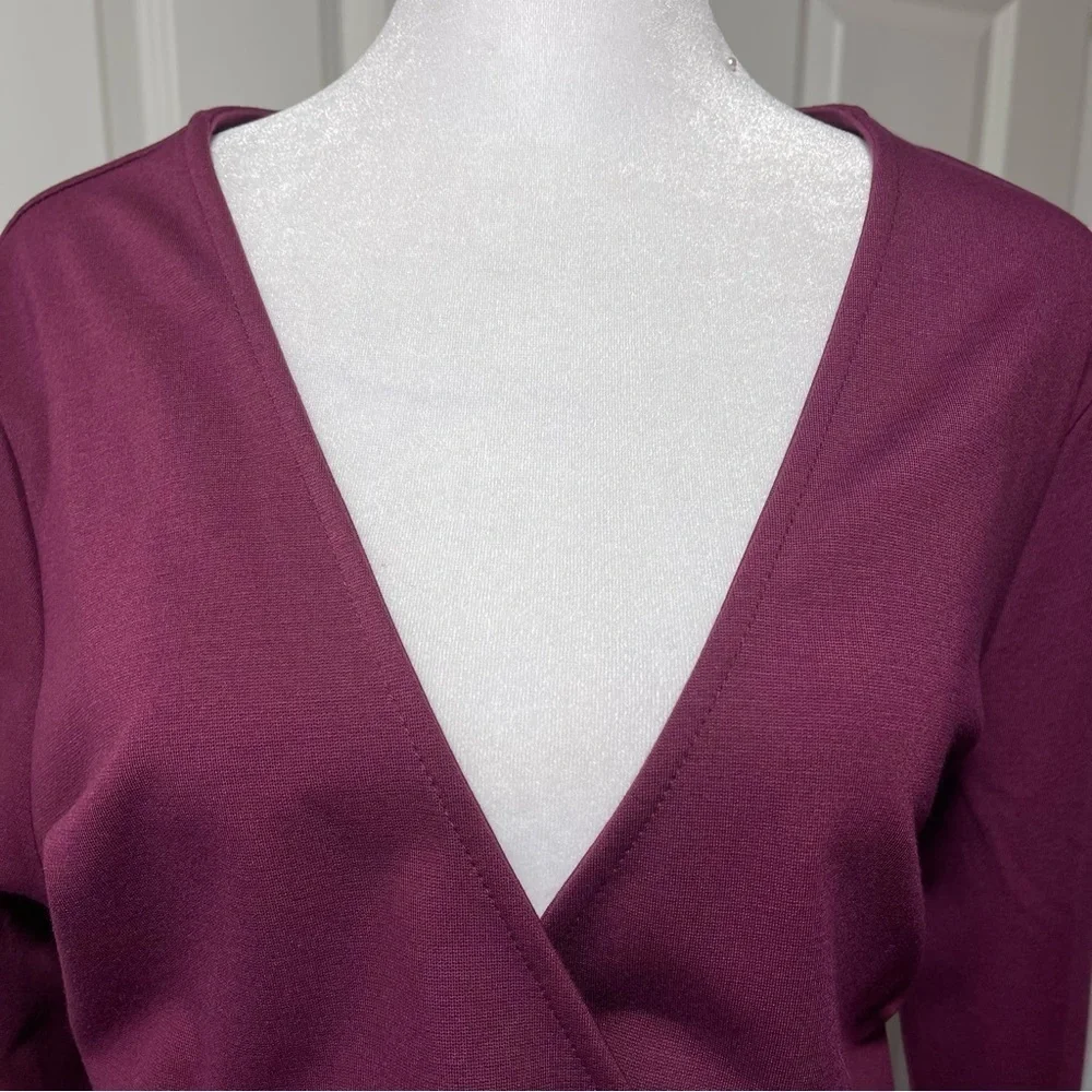 Eloquii Peplum Wrap Blouse V-Neck Long Sleeve Wine Maroon Adjustable 18